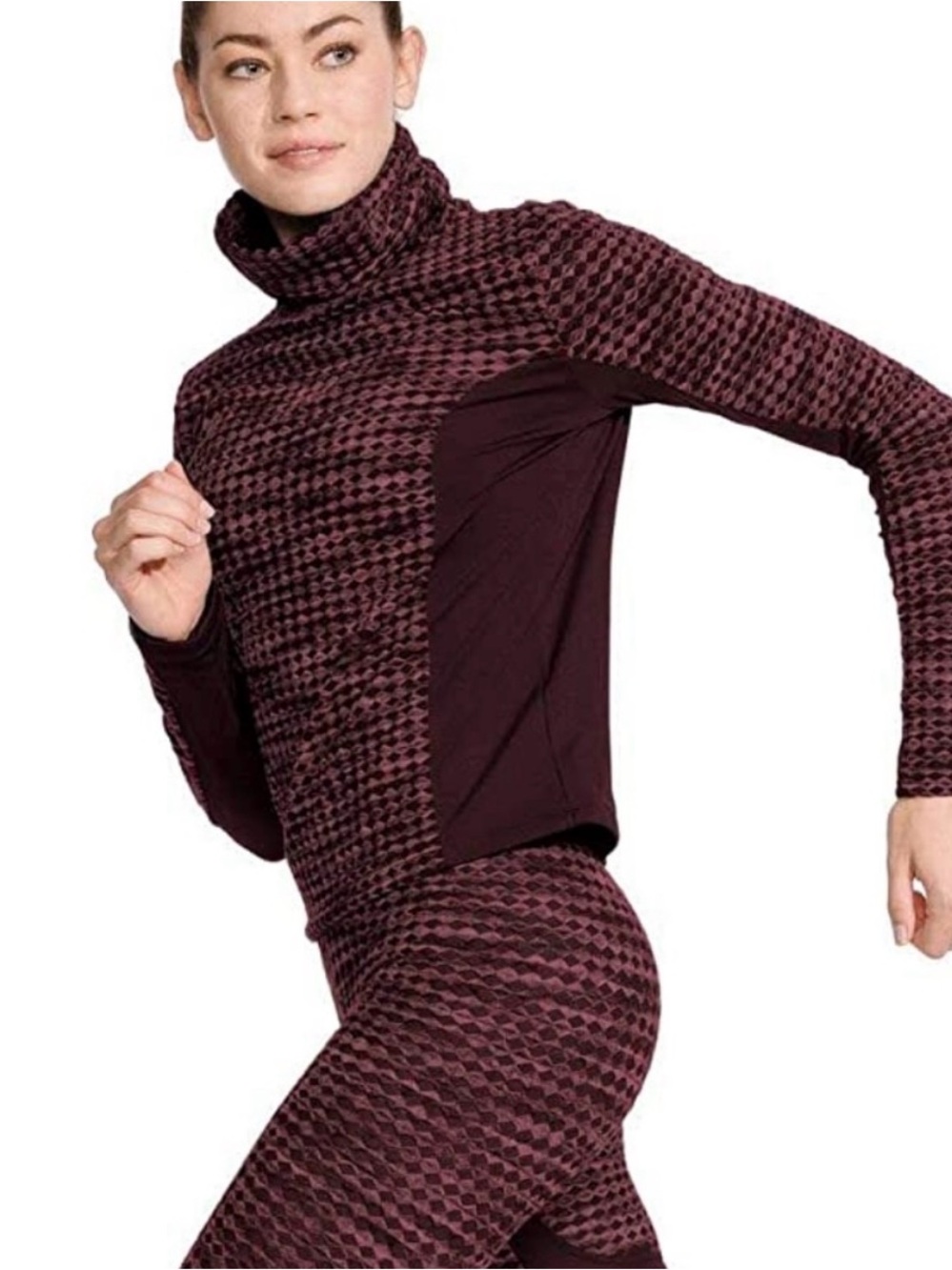 Nike Pro Hyperwarm burgundy/maroon textured athletic set